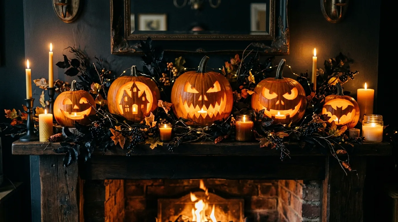 Layer draped fabric for mystery and softness inspiration for an indoor Halloween setting.